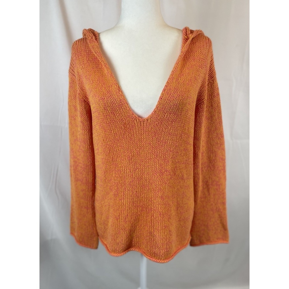 Coldwater Creek Oversized Relaxed Hooded Knit‎ Neon Orange Sweater Woman's XS FP